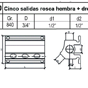 Colector en Aluminio 3 salidas  frontales + 2 laterales ref. DIRPMUAL120