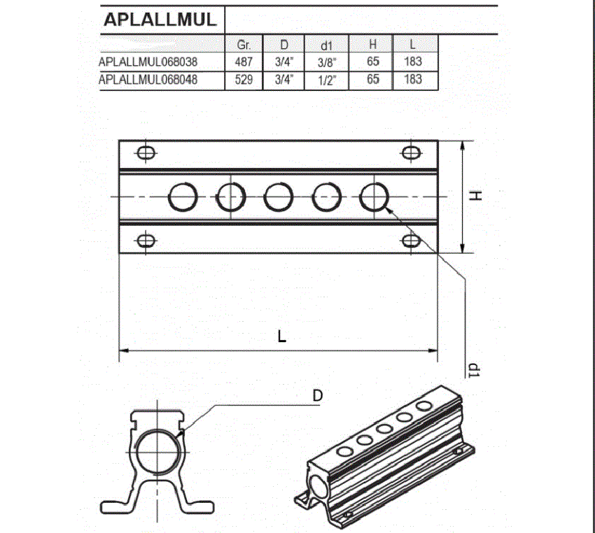 Colector en Aluminio 5 salidas  frontales ref. APLALLMUL