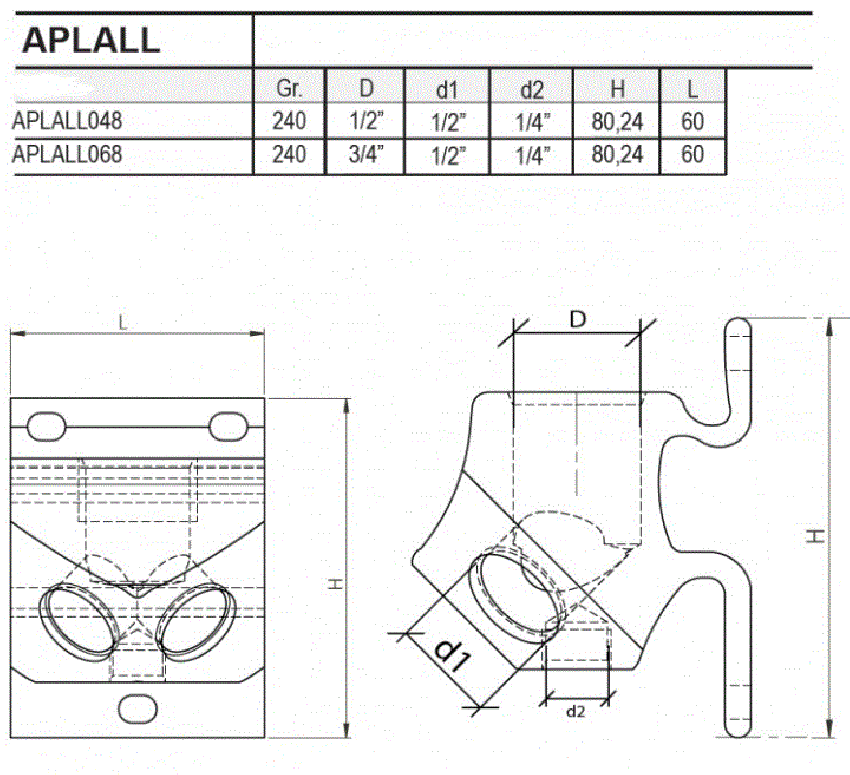 Colector en Aluminio 2 salidas ref. APLALL