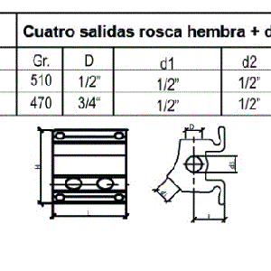 Colector en Aluminio 2 salidas  frontales + 2 laterales ref. DIRAPLAL