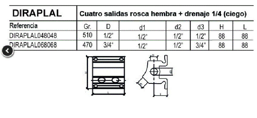 Colector en Aluminio 2 salidas  frontales + 2 laterales ref. DIRAPLAL